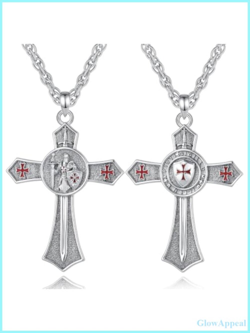 Knight Templar Sword Cross Pendant Necklace Silver-Plated Copper Stainless